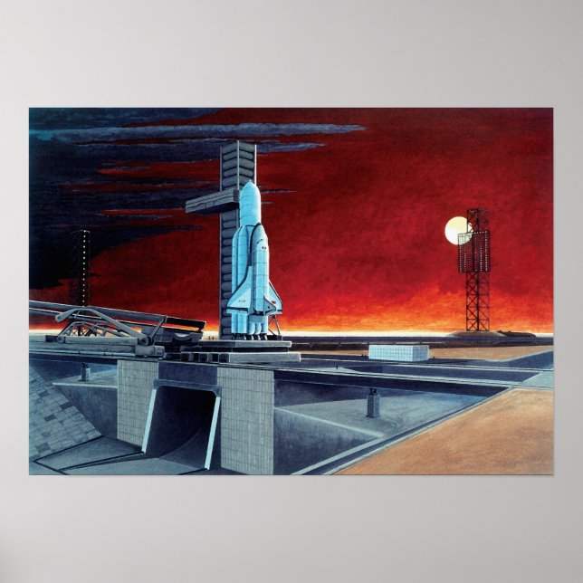 Soviet Space Shuttle Full Moon Launchpad Concept Poster (Front)
