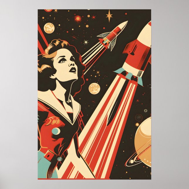 Soviet Themed Space Rocket Girl Poster (Front)
