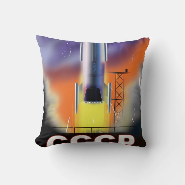 Soviet Union Retro Space Rocket Poster Cushion (Front)