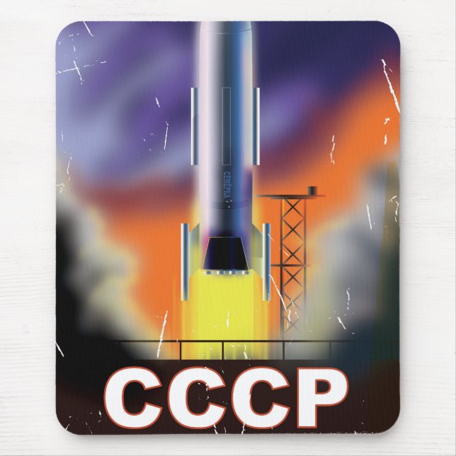 Soviet Union Retro Space Rocket Poster Mouse Pad (Front)