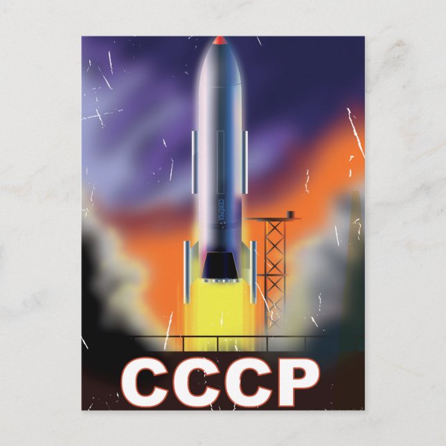 Soviet Union Retro Space Rocket Poster Postcard (Front)
