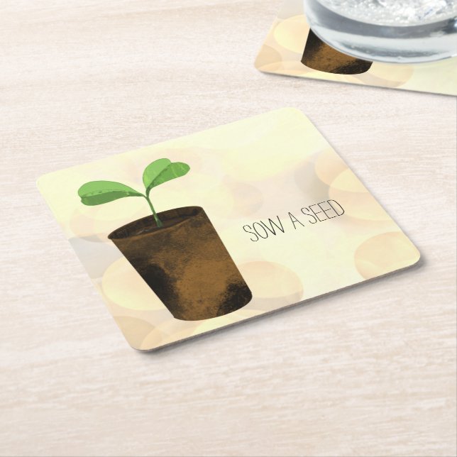 Sow a seed square paper coaster (Angled)