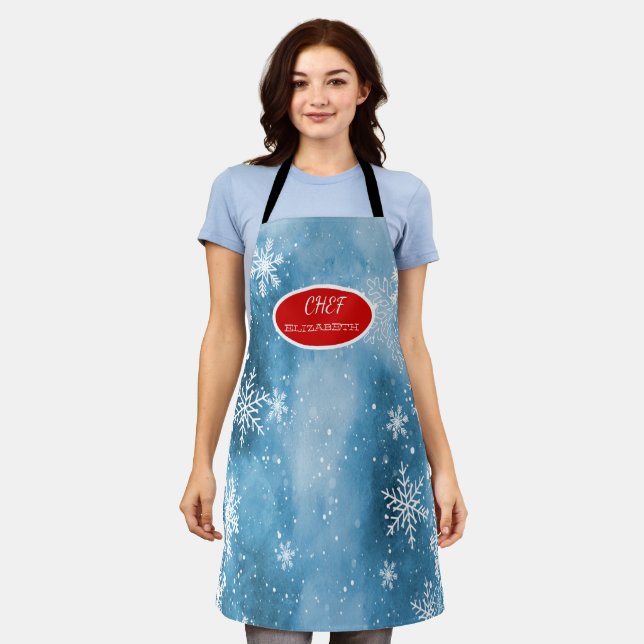 Sowflakes Blue Holiday  Apron (Worn)