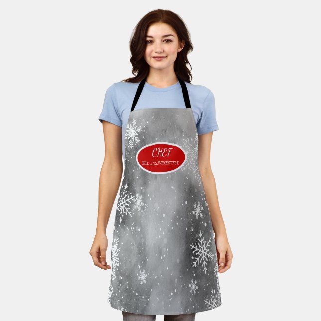 Sowflakes Grey Holiday  Apron (Worn)