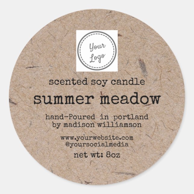 Soy Candle | Kraft paper |Add Your Logo 3 inch Classic Round Sticker (Front)
