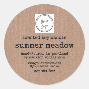 Soy Candle Kraft paper Add Your Logo 3 inch Classic Round Sticker
