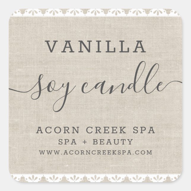 Soy Candle Label | Rustic Burlap Lace (Front)