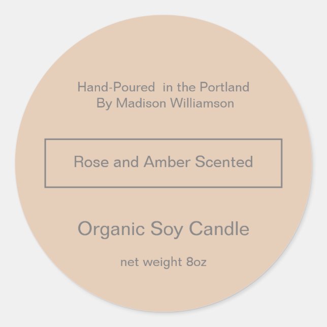 Soy Candle | Simple Blush and Grey Classic Round Sticker (Front)