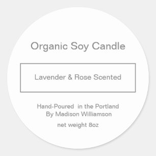 Soy Candle   Simple Grey and White Custom Classic Round Sticker