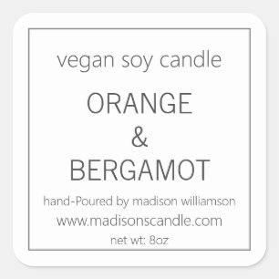 Soy Candle   Simple Minimalist Grey and White Square Sticker