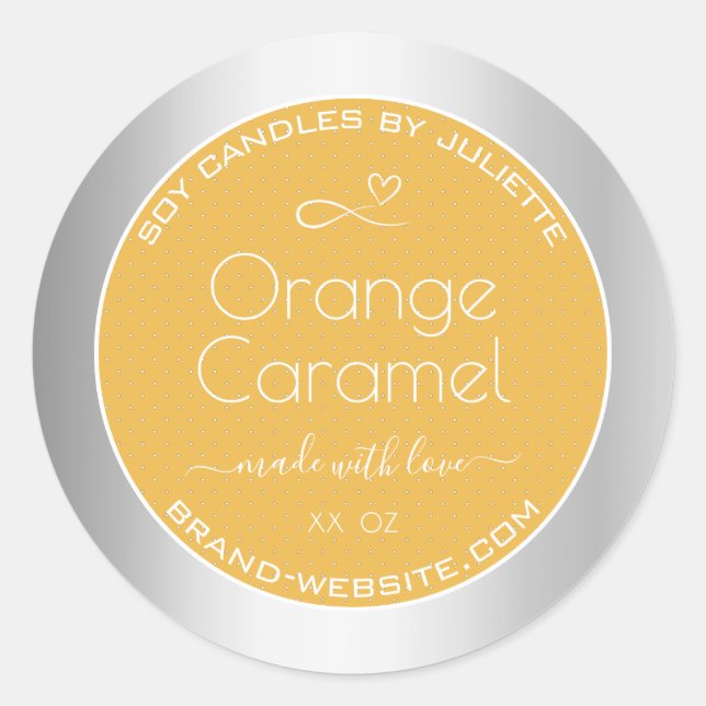 Soy Candles Packaging Labels Silver Orange Caramel (Front)