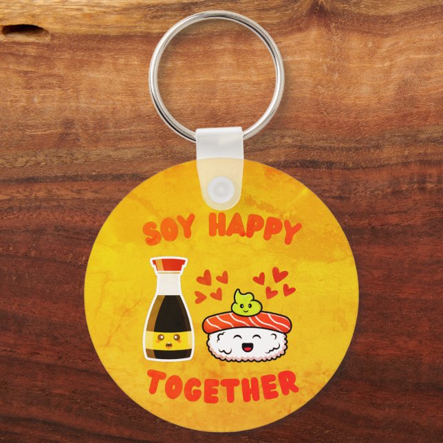 Soy Happy Together Cute Soy Sauce Pun Key Ring (Front)