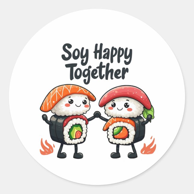 Soy happy together Sushi Kawaii Japanese Food  Classic Round Sticker (Front)