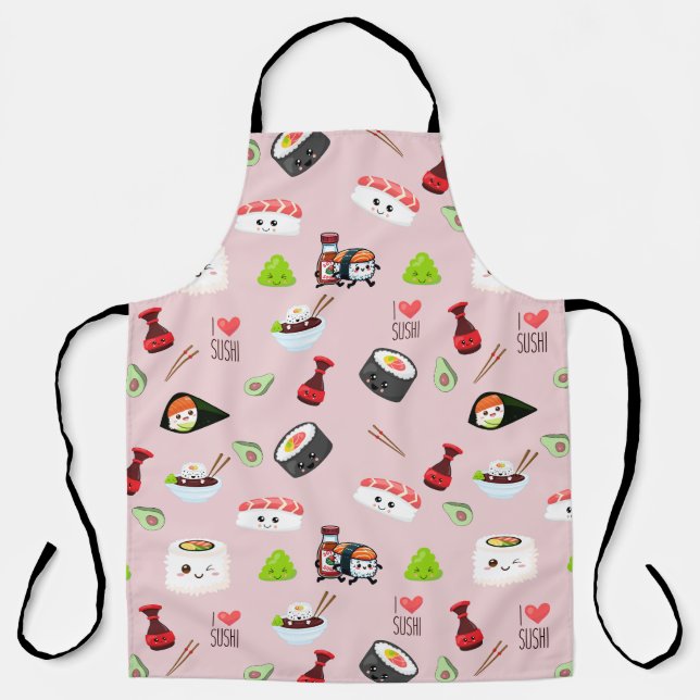 Soy in love cute light pink Kawaii Sushi Apron (Front)