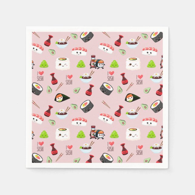 Soy in love cute light pink Kawaii Sushi Napkin (Front)