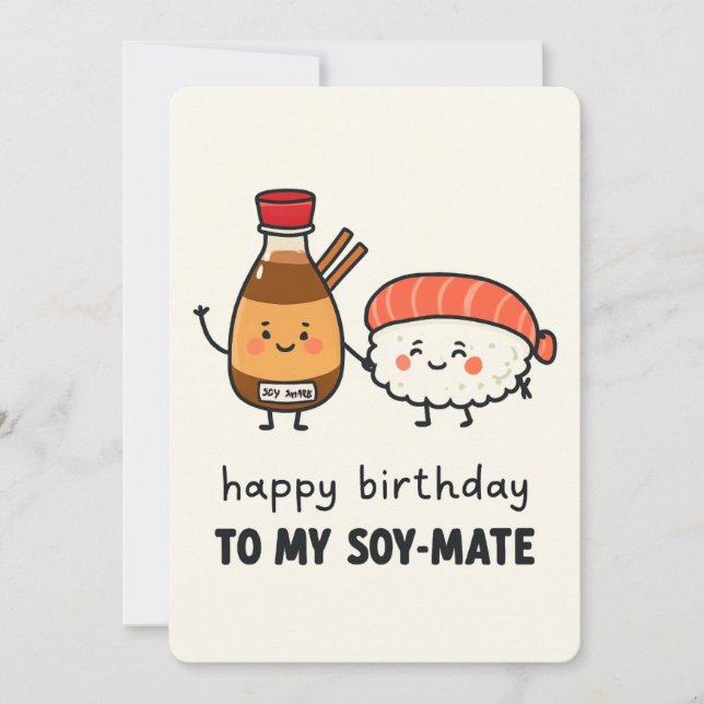 Soy-Mate Birthday Card – Cute Sushi & Soy Sauce  (Front)