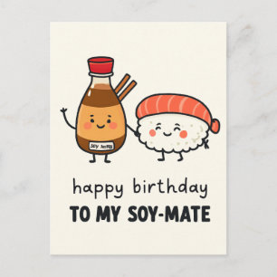 Soy-Mate Birthday Card – Cute Sushi & Soy Sauce 