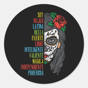 Soy Mujer Latina Sugar Skull Women Cinco De Mayo H Classic Round Sticker