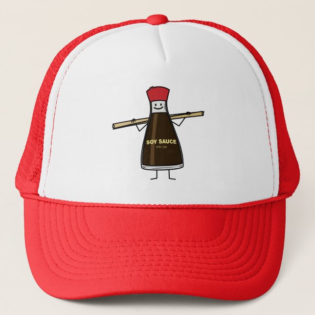 Soy Sauce Bottle condiment Asian chopsticks Trucker Hat (Front)