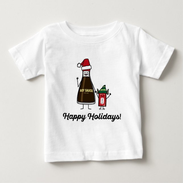 Soy Sauce Bottle Packet kid child Christmas Santa Baby T-Shirt (Front)