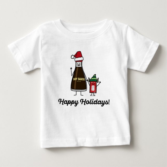 Soy Sauce Bottle Packet kid child Christmas Santa Baby T-Shirt (Front)