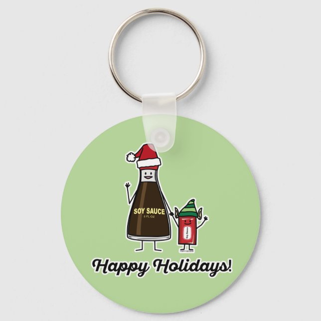 Soy Sauce Bottle Packet kid child Christmas Santa Key Ring (Front)