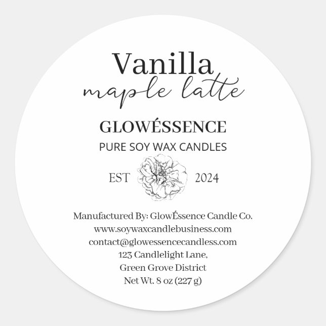 Soy Wax Candle Label Flower Vanilla Maple (Front)