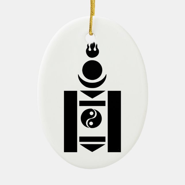 Soyombo Mongolian Symbol Ceramic Tree Decoration (Front)