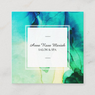 *~* Spa Abstract Artistic Green Turqoise Chic Square Business Card