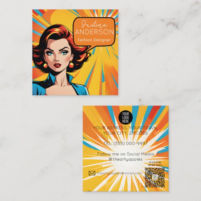 spa and beauty parlour Retro Pop Art woman Wow Square Business Card (Front/Back)