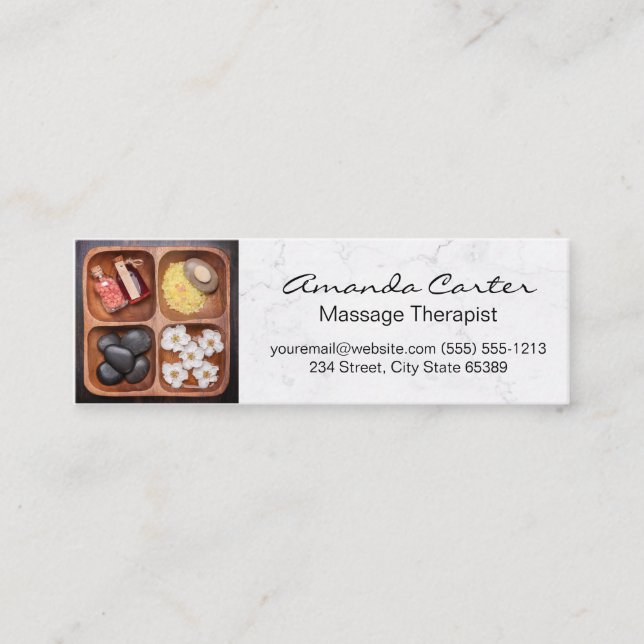 Spa and Body Care | White Marble Mini Business Card (Front)