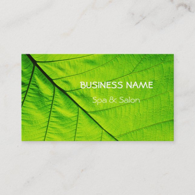 Spa and Salon Green Leaf Business Card (Front)