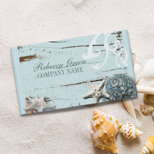 SPA aqua blue beach wood starfish seashells Business Card