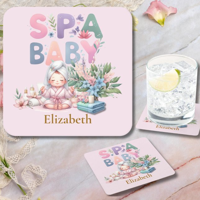 Spa Baby Shower Party Dinner ware Square Paper Coaster (Creator Uploaded)