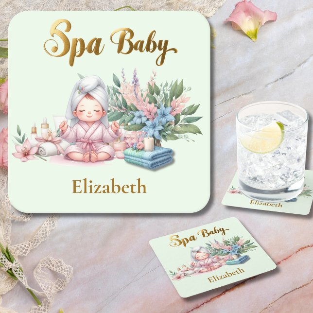Spa Baby Shower Party Dinner ware Square Paper Coaster (Creator Uploaded)