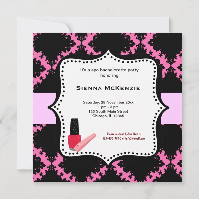 Spa Bachelorette Party Invitation (Front)
