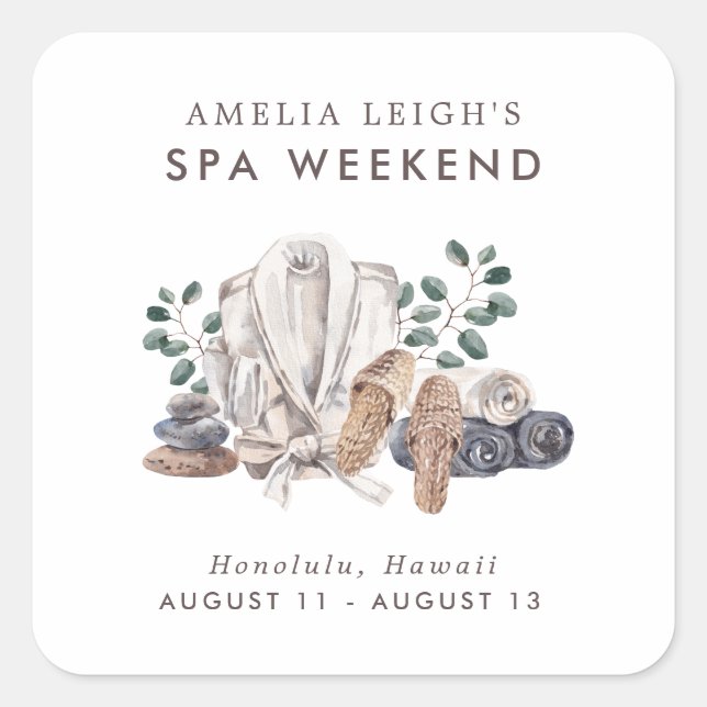 Spa Bachelorette Weekend Invitation Square Sticker (Front)