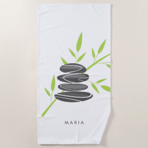 Spa beach towel with stacked zen pebble stones