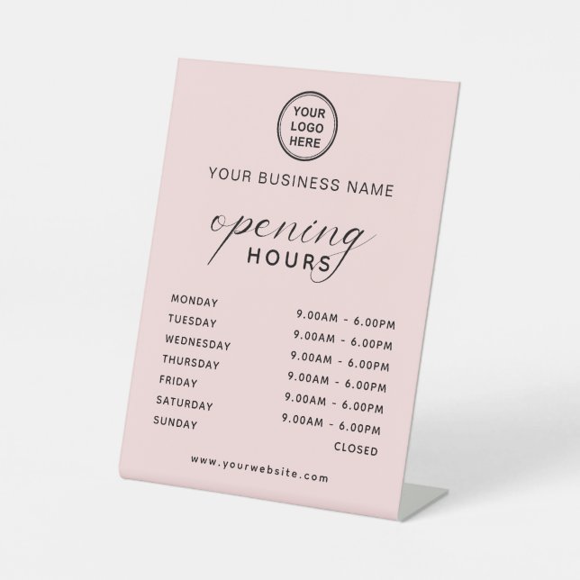 Spa Beauty Salon Opening Hours Display Soft Pink Pedestal Sign (Front)