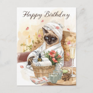 Spa Birth Day – Glam Siamese Cat Watercolor Card