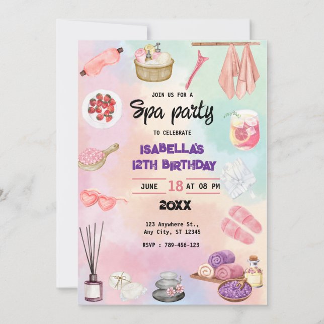 Spa Birthday, Any Age, Birthday, Spa Party Invitation (Front)