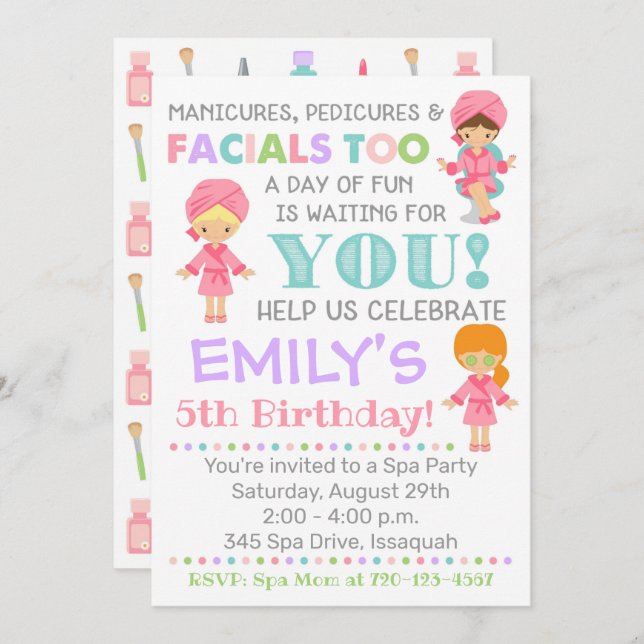 Spa Birthday Invitation Girl Spa Party (Front/Back)