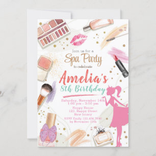 Spa Birthday Invitation. Glam up makeup birthday Invitation