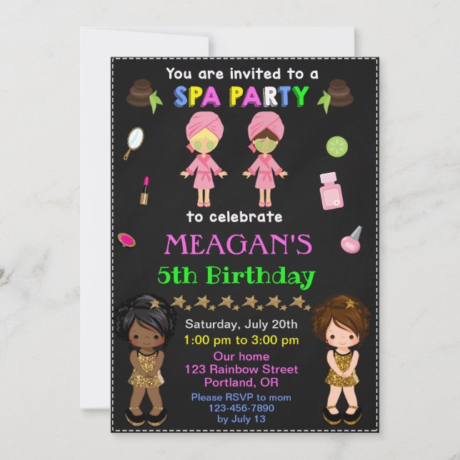 SPA birthday invitation Makeup sleepover party (Front)
