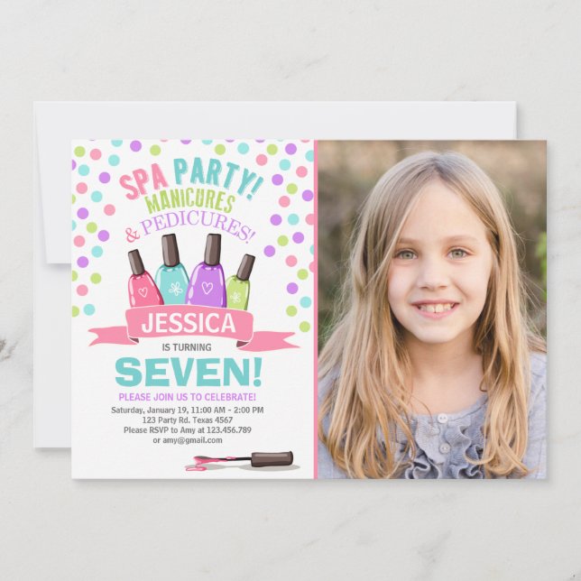 Spa birthday invitation Manicures Salon Pink (Front)