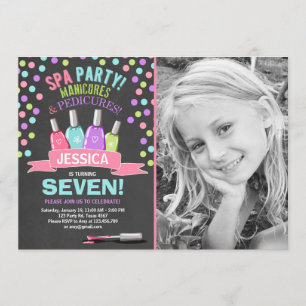Spa birthday invitation Manicures Salon Pink Chalk