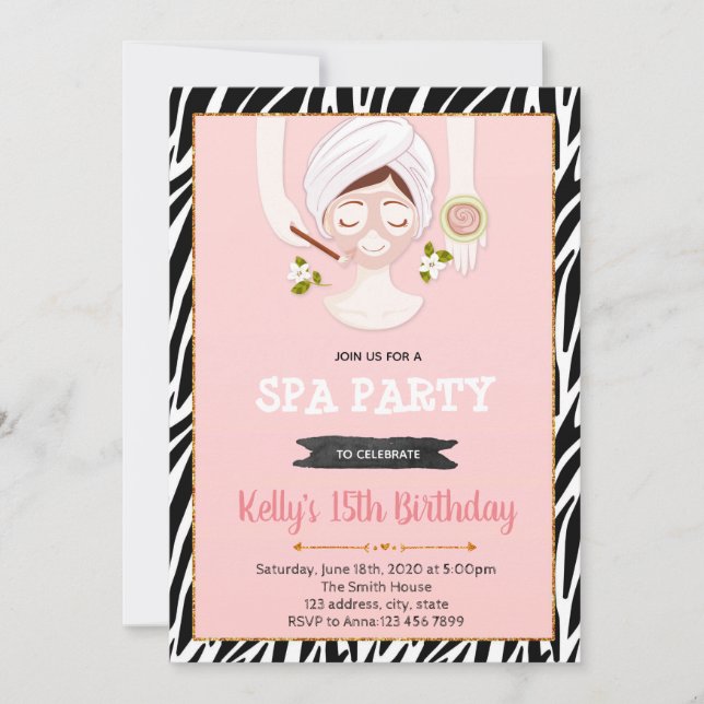 Spa birthday party invitation (Front)