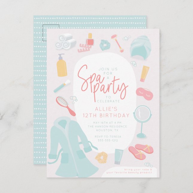 Spa birthday party invitation postcard (Front/Back)