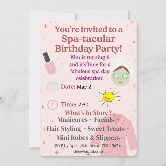 Spa Birthday Party Invitation Template (Front)