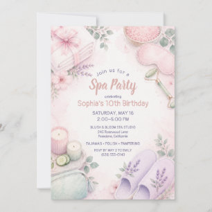 Spa Birthday Party Watercolor Pink Mint Invitation
